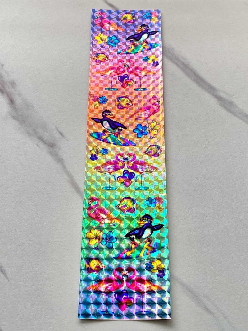 VTG Lisa Frank Penguin Surfer complete prism sticker strip